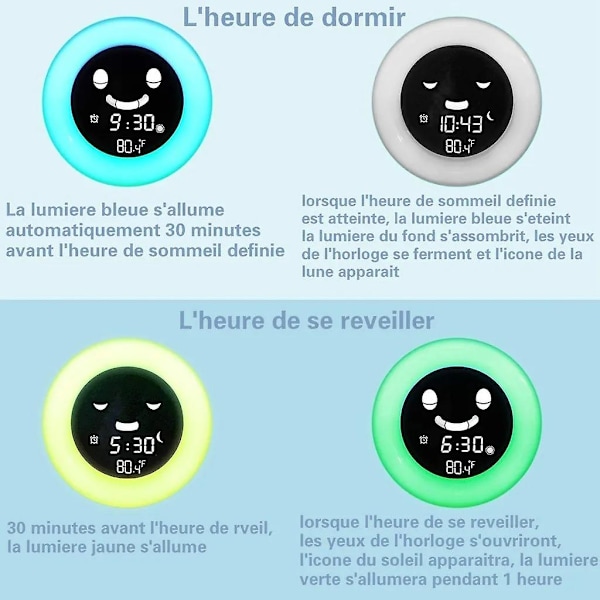 2024 Ny Børnevækkeur med Natlys 5 Farver Justerbar Lysstyrke Højttaler Tid Vækkeur Automatisk Temperaturvisning til Fødselsdagsfest Ch