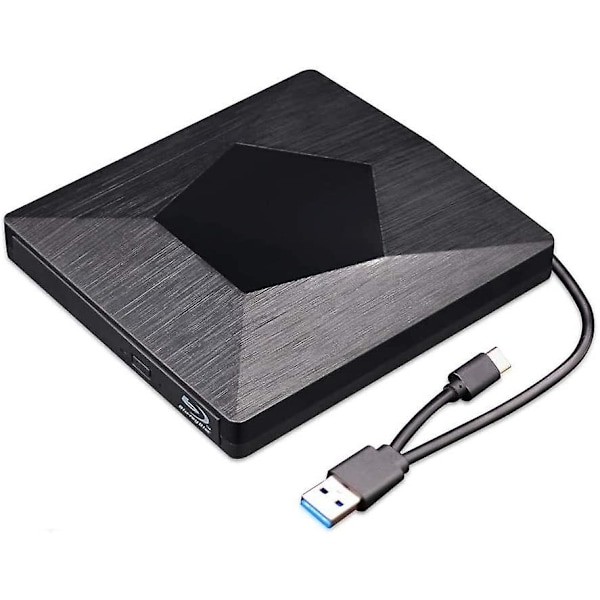 Ekstern 3D DVD-drevbrænder, Ultra Tynd USB 3.0 og Type-C BD CD DVD Brænder Afspiller Skriver Læser Disk til Mac O
