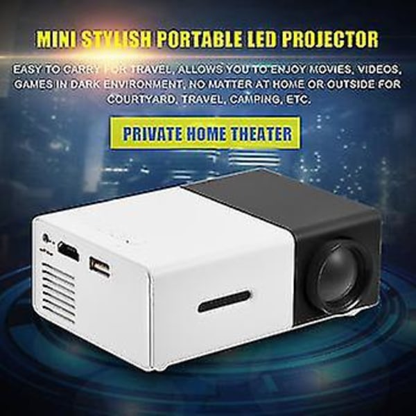 Mini LED-projektori | Tyylikäs kannettava kotiteatteri multimediasoitin | EU-pistoke | Musta Valkoinen