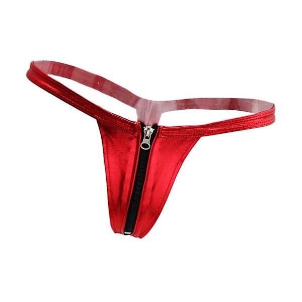 Sexig Kvinnors Läder Blixtlås Öppen Fram Thong Underkläder G String T Bak Röd