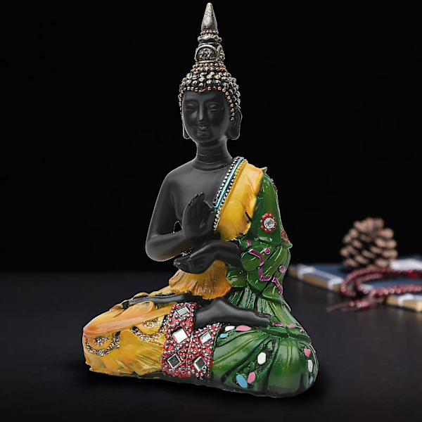 Thailand Buddha Statyett Liten Thai Statyett För Skrivbord Heminredning Grön Gul