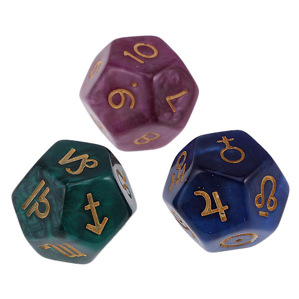 Pakke med 9 stk. Perle 12-sidige Astrologi Terninger for Stjernebilde Divinasjon Leke
