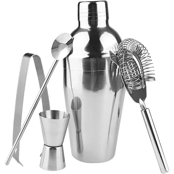 Cocktailshakersæt - Rustfrit stål Sølv 5 dele