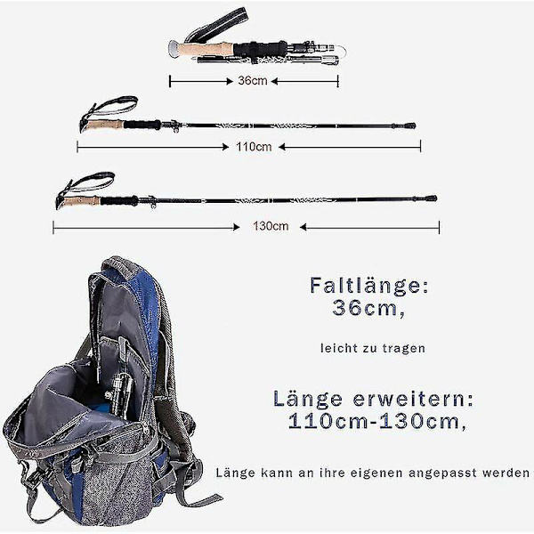 Vaelluskepit Teleskooppiset Kävelykepit Alumiiniset Pohjoismaalaiset Keppit Säädettävät 36-130cm Ultralight Iskunvaimentavat Liukumattomat Kävelykepit, Ihanteellinen Vaellukselle, Leirintään