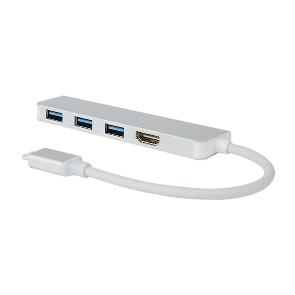 Type-C - 3-port USB3.0 HDMI-keskitin, tukee 4K, hopea