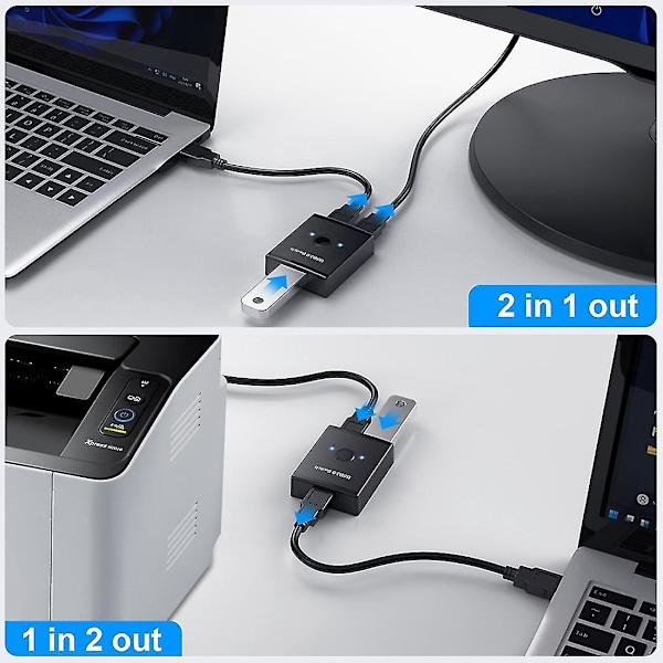 Kvm Usb Hub 3.0 Växlare Selector Kvm-switch för PC-tangentbord Mus Skrivare 1 PC Delning 2 Enheter
