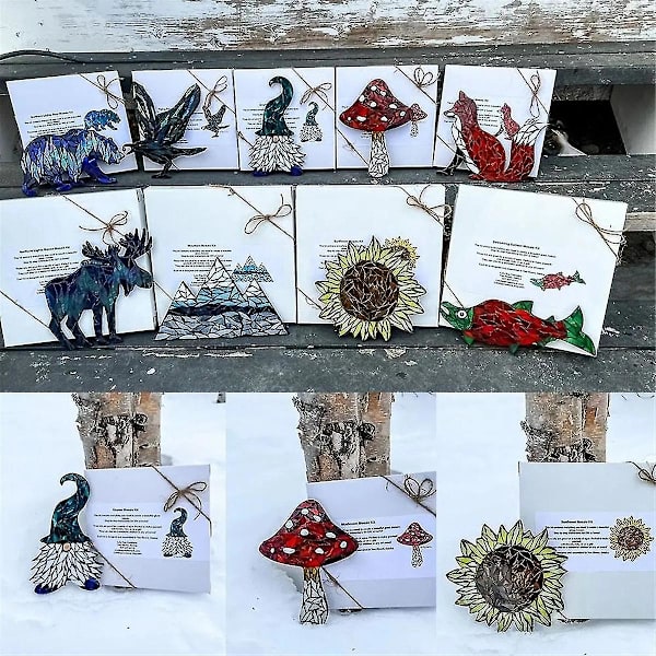 2 st DIY Bergkedja Mosaik Kit Rolig Solros Svamp Färgat Glas Hantverk Färgat Glas Räv Mosaik Kit,f