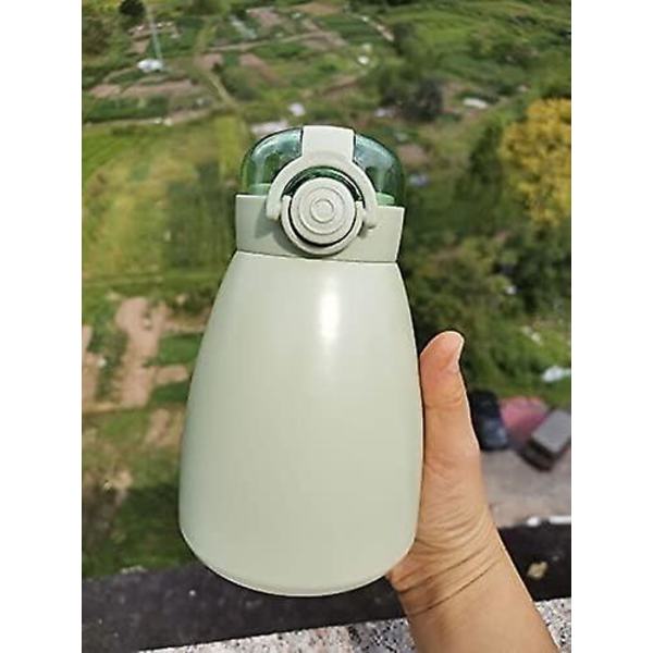 Kawaii vannflaske, sugerør og stor magekopp isolert kald vannflaske (500 ml, grønn)