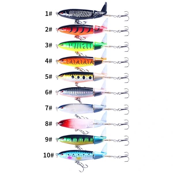 Whopper Plopper Topwater flydende hale fiskemadding, 10 stk.