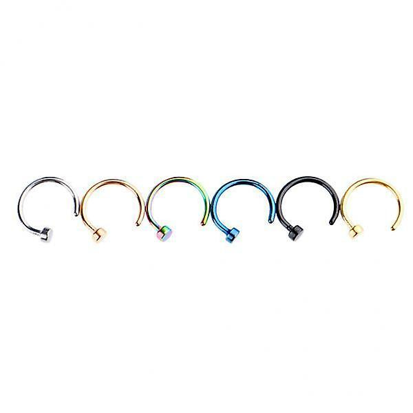 9x6 st. assorterade färger rostfritt stål C-formade näsringar 0,8 mm (20g) x 6 mm