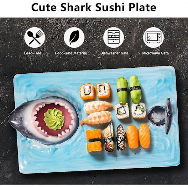 Sushi Tallrik, Haj Sushi Tallrik, Haj Sushi Serveringsfat, Handmålad Keramisk Sushi Serveringsbricka, Blyfri, Mikrovågsugn/Ugn/Diskmaskinssäker