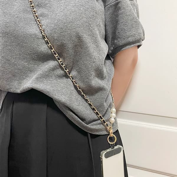 Crossbody Perlekæde Mobiltelefonrem sort black