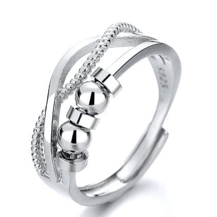 Sølv angstring, stresslindrende fidget spinner-ring, perlebesatt, zirkon tommelring