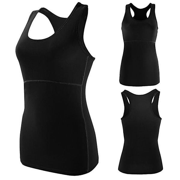 Sportvest for kvinner Yoga Fitness Løping T-skjorte Topp Svart Xl