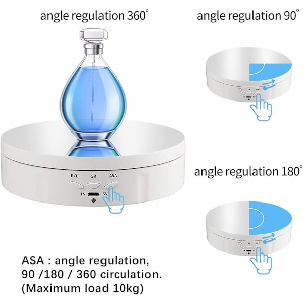 Elektrisk roterende displaystativ, 360 graders roterende displaystativ, 3 hastigheter, 3 visningsvinkler