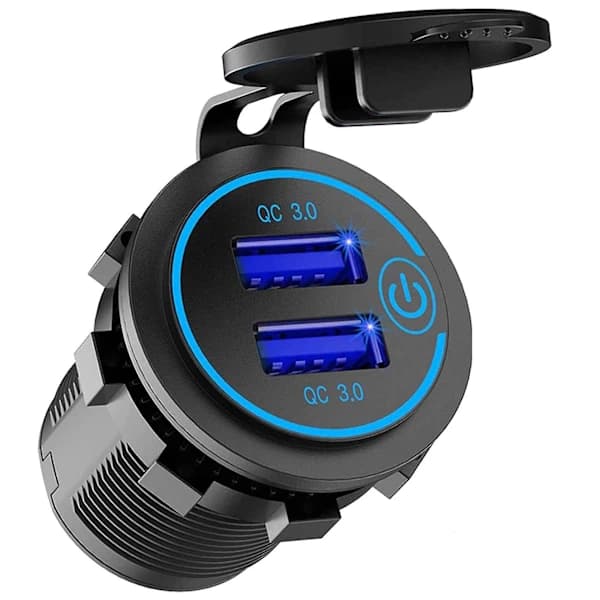 12V USB-uttak, dobbel QC 3.0 USB billader med strømbryter, 36W USB vanntett lader