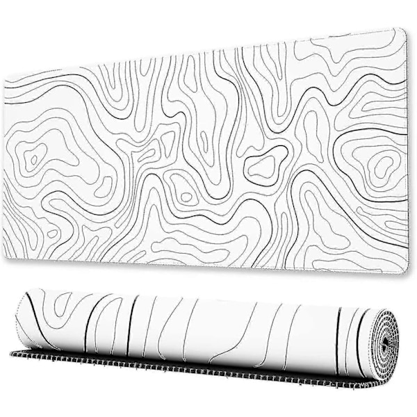 Stor Spillmusmatte Med Sydd Kant, Minimalistisk Topografisk Kart Skrivebordsmatte, Utvidet Xl Musmatte Med Anti-Skli Bunn, Kule Skrivebordsmatte For Tastatur