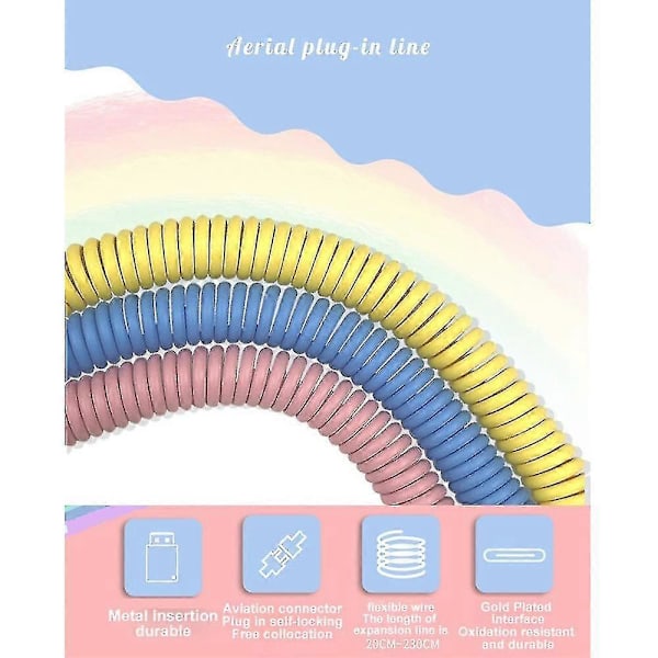 Mekaniikan näppäimistö kierteinen kaapeli Wire Type C - USB-kaapeli Pilot Coiling -kaapeli pelikäyttöön tarkoitettujen näppäimistöjen lisävarusteille, vaaleanpunainen