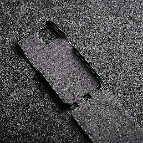 MELKCO Fodral för iPhone 15 Anti-fall Vertikalt Flipp Äkta Ko-Läder+PC-Skydd