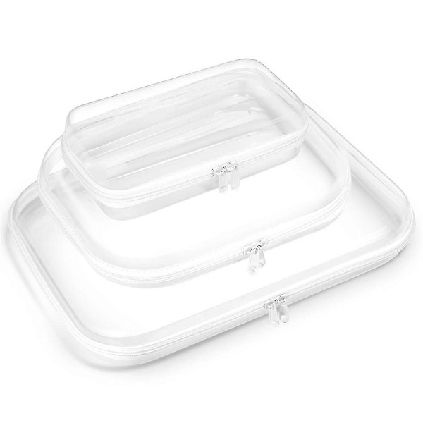 3-pack Zippade Hårda Påsar, Transparent Plastförvaringslådor Små Toalettartiklar, Transparent Hård Skal Zip-fodral