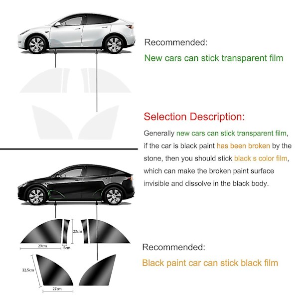 Sort TPU Bilkrop Beskyttelsesfilm Usynlig Til Tesla Model 3/Y 2017-2023 Forreste Bageste Dør Udvidet Transparent Bilbeklædningssæt
