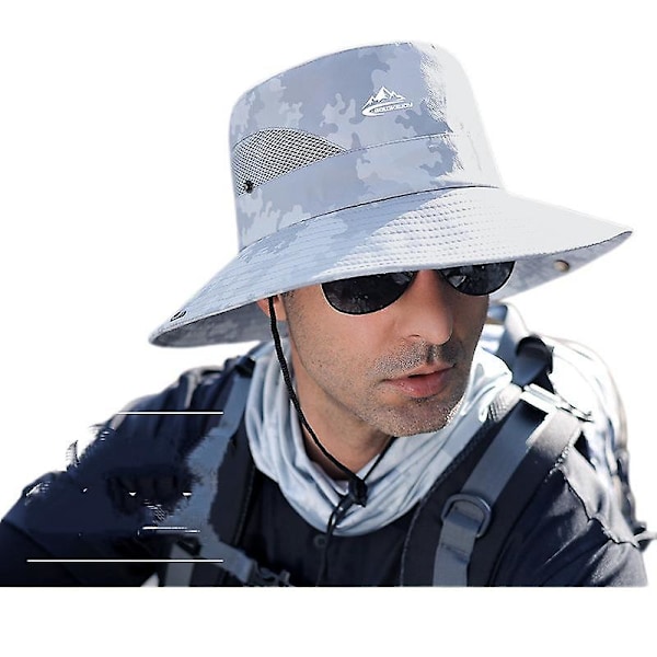 Bomulds Solhat UV Beskyttelse Sommerhatte Strandhat Safari Boonie Hat Foldbar Fiskehat med Justerbar Hagestrop - MZ023