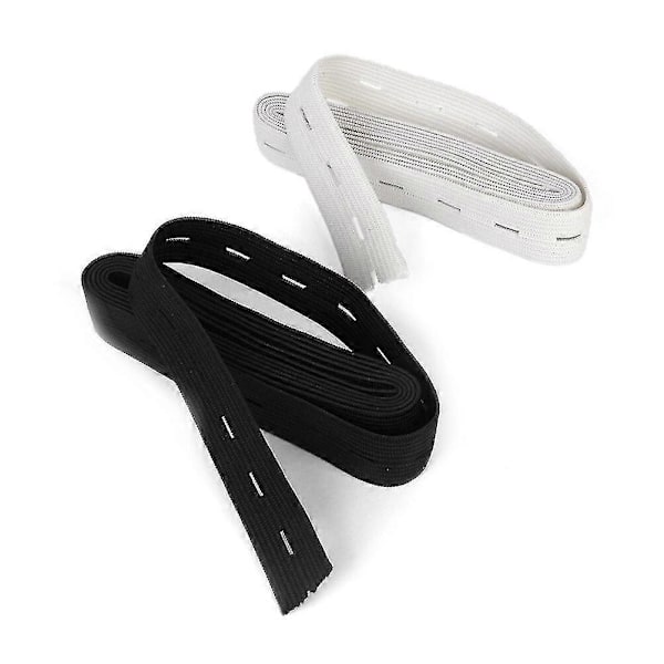 2 st 1,5 m Sydd knapphål stickad elastisk band midjeband (vit+svart)