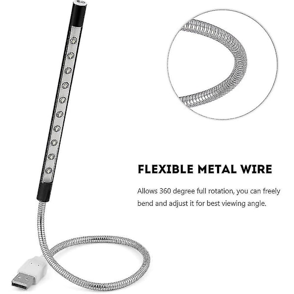 Led Usb Lys Natlampe Lys Til Laptop Tastatur Lys Svanehals Lys Computer Lys Stick Dæmpbar Berøringskontakt (sort)