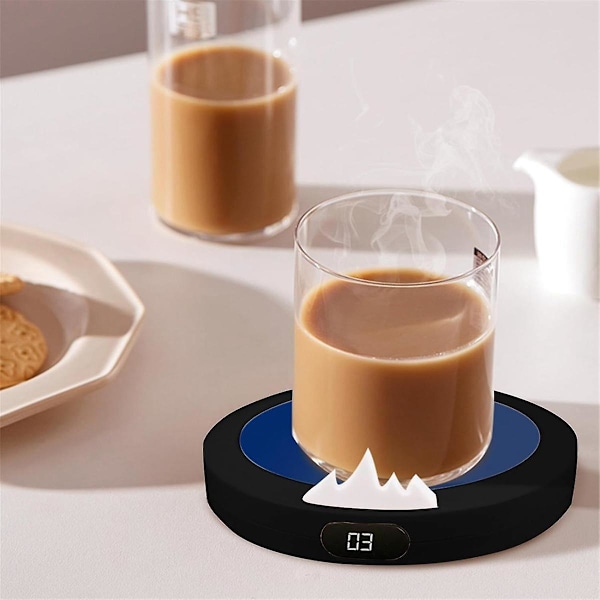 Smart Kaffekopvarmere 10W Hurtig Opvarmning med 3-trins Temperaturstyring Bærbar Kopvarmer 8H Automatisk Nedlukning - Sort