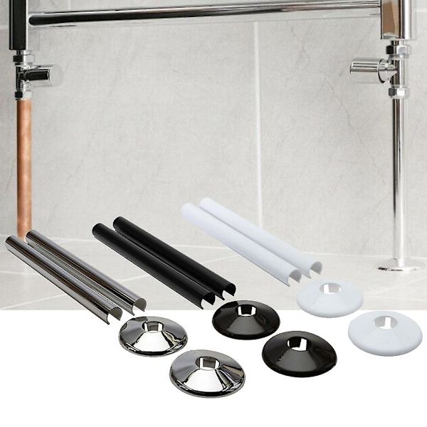 8 stk. Rør Radiator Rør Dæksler Ærme 15mm Kraver Skåret Pasform Badeværelse Krom Effekt Hul Ring Med Rør Fittings Tilbehør