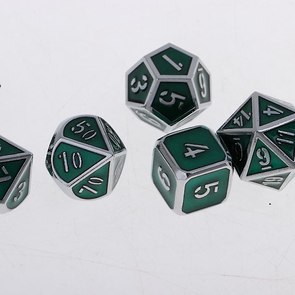 7-sidigt tärningssats för D&D-spel, polyedriska tärningar, kromgrön