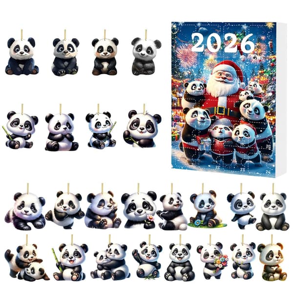 2026 Julkalender Blind Box: Festlig Panda Ryggsäcksberlock