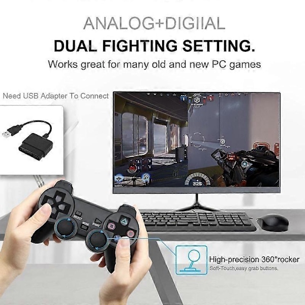 2,4 GHz Langaton Pelikonsoli SONY PS2 / PS1 Tarvikkeille 2 Moottorilla PC Joystick Ohjain PlayStation 2 Konsolille