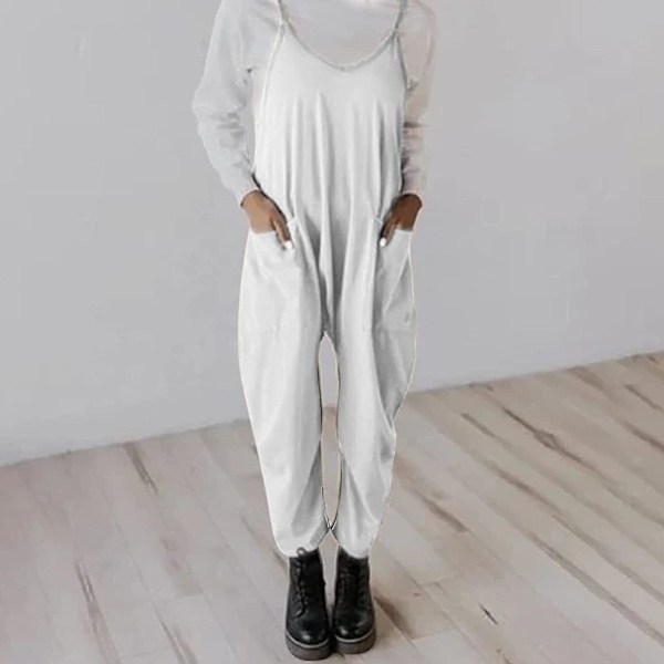 Jumpsuit med Lommer - Vidbenet Jumpsuit til Kvinder - Ærmeløs Sling Jumpsuit Spaghetti Strop Lange Bukser til Pige Kvinder