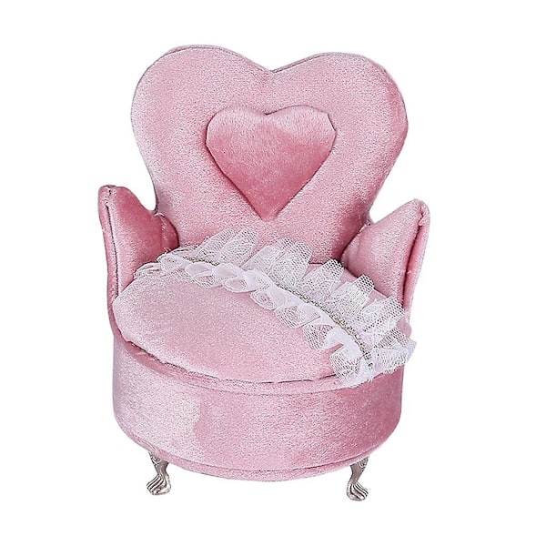 Pink Hjerte Stol Smykkeæske Mini Møbler Armbånd Ring Display Organizer