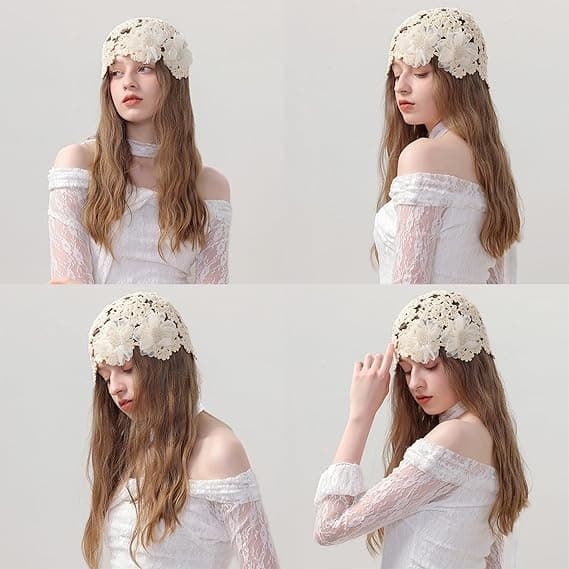 Hæklet Hat - Dame Sommerhat, Elegant Perle/Rhinestone Blomst Strikket Hat