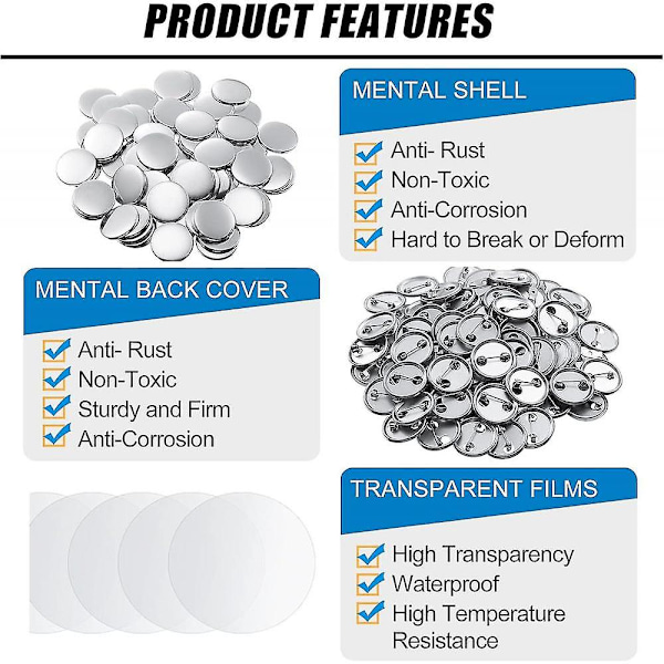 100 stk 58mm Blanke Knapper Tilbehør Runde Merke Knapper Deler Metall Knapper Nål Merke Sett for Knapper Maskin XIO