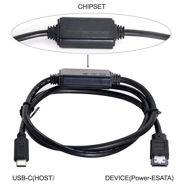 eSATA - USB-C -kaapeli, USB Type-C urosliitäntä eSATA eSATAp HDD-kaapeli kannettavalle tietokoneelle