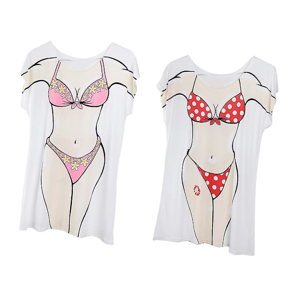 Hauska Naisten Kukallinen Pötkökuvioinen Bikinin Peitepaita T-paita Tee Top Syntymäpäivä Pyjama