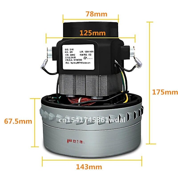 1500W 200V-240V 50HZ 143mm Diameter Universal Industriel Støvsuger Vandabsorberende Motor Udskiftning