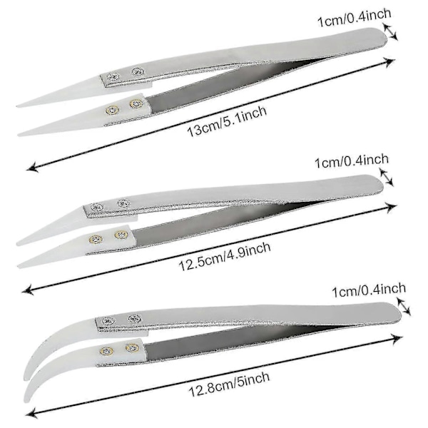 6 stk Keramiske Omvendt Lodde-Pinsetter, Ikke-ledende, Antimagnetiske Spisse og Buede Spisser