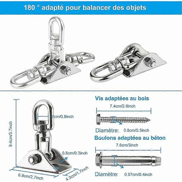 Sterk Takkrok, 500KG Hengekøye Brakett Rustfritt Stål 360° Rotasjon Tak Hengekrok Festesystem for Sving, Hengekøye, Sandsekk, Luftakrobatikyoga