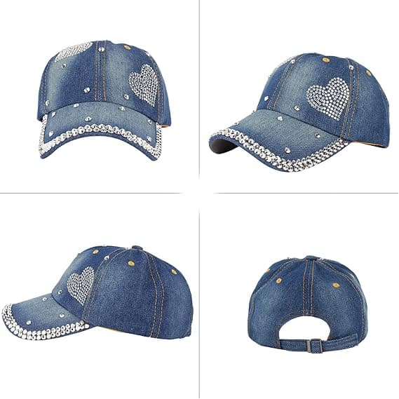 Baseballcaps for kvinner i denim, solhatt i bomull med rhinsteiner