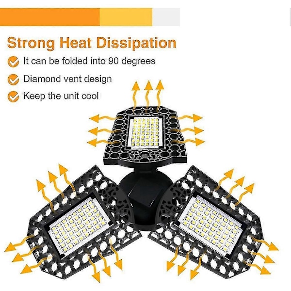 LED-garagelampa 40W Deformerbar Ljus Hög Justerbar Vinkel LED-lampa för Verkstad Industrilampa (Varmvit)
