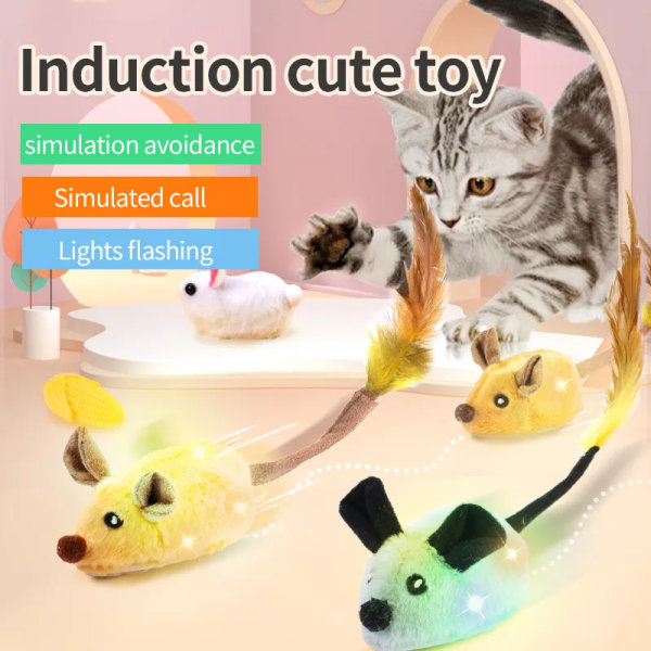 Interaktiv Random Walking Simulering Mus Vibrationssensor Kattunge Pet Cat Plyschleksak qd bäst yellow mice