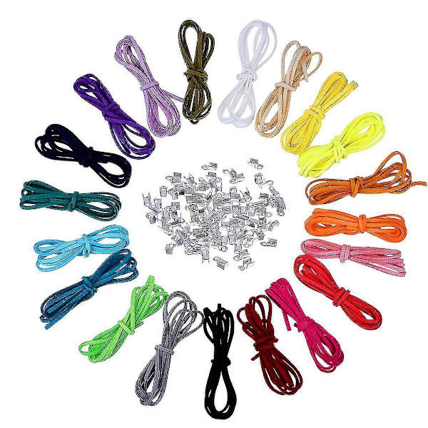 20 stk. Flerfarvet 3mm Kunstlæder Snøre Suede Snøre med 100 stk. Sølv Snøreender til DIY Armbånd Halskæde Fremstilling Snøretov (Tilfældig Farve)