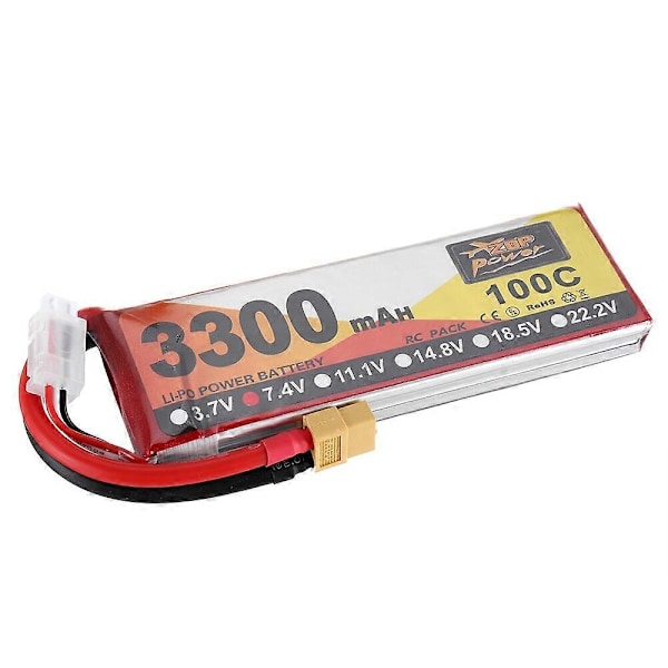 ZOP Power 7.4V 3300mAh 100C 2S Lipo Batteri XT60 Plugg for RC Racing Drone