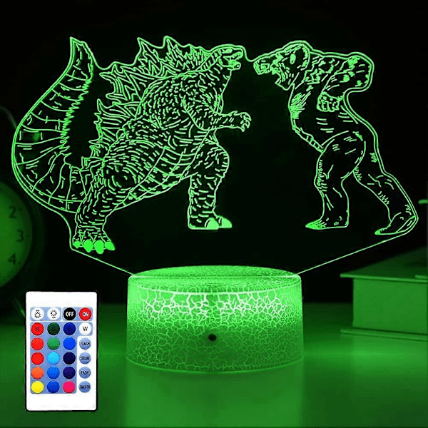 Godzilla vs King Kong Nattlampa Barnrum LED Dekorlampa med Fjärrkontroll/16 Färger som Födelsedagspresenter eller Present till Pojkar/Flickor/Bebis
