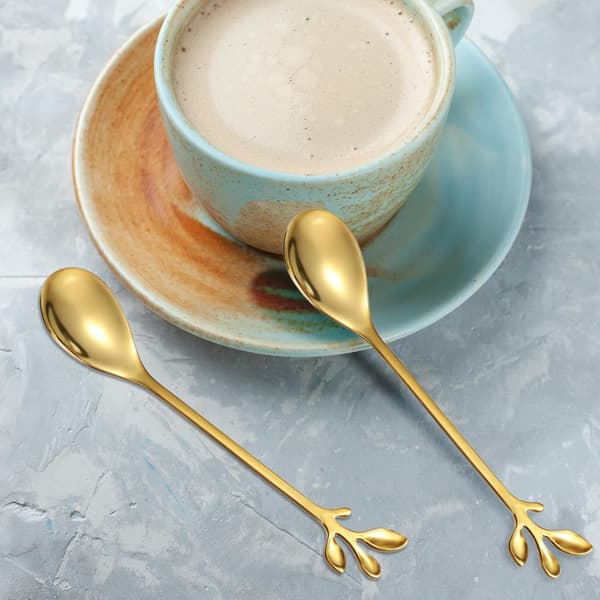 10 guldskeer til kaffe, små skeer, velegnet til te, espresso, desserter, sødt sæt i rustfrit stål