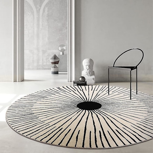 Stort runt vardagsrumsmattor, modern design, inomhus och utomhus, 100 cm, vit, mönstrade, geometriska ränder, kort plyschmatta